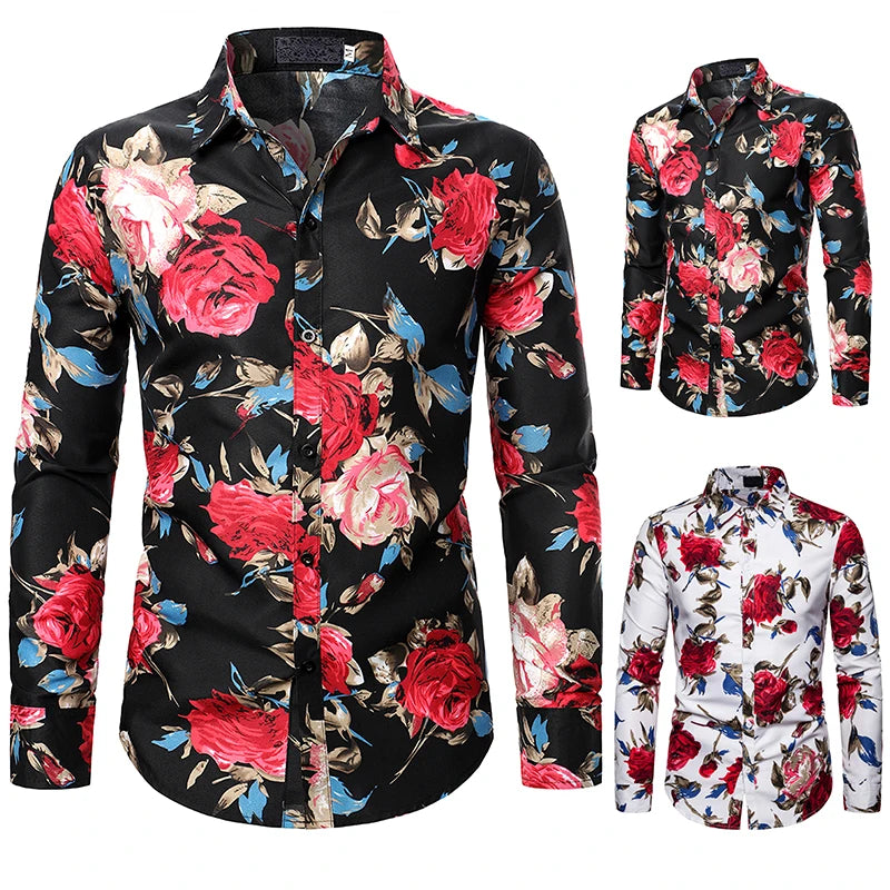 Men's Floral Print Long Sleeve Shirt