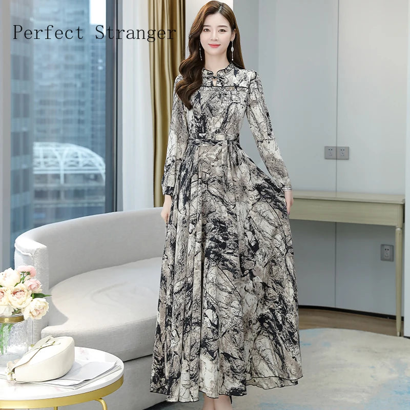 Get Ready for Fall with Our Korean Floral Print Long Dress - Limited Time Offer!