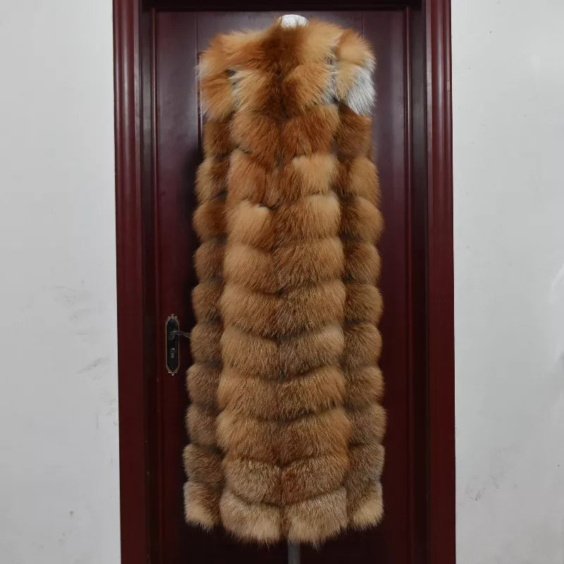 Winter Red Fox Fur Vest Female Real Extended Long  Women Red Fox Fur Waistcoat Natural Fox Fur Waistcoat Long Free Shipping