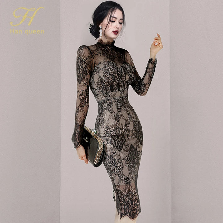 Korean Fashion H Han Queen See-Through Lace Dress