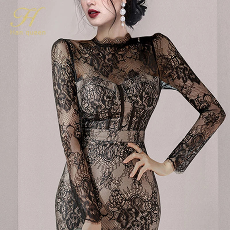 Korean Fashion H Han Queen See-Through Lace Dress