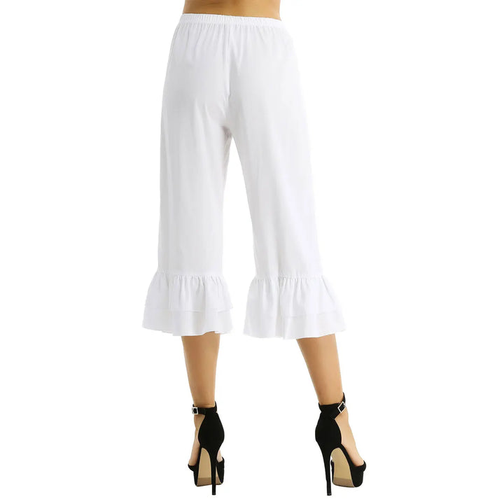 Women Ladies Sweet Dance Trousers Retro Vintage Elastic Waist Ruffles Hem Pantaloons Bloomers Underpants Victorian Era Costume