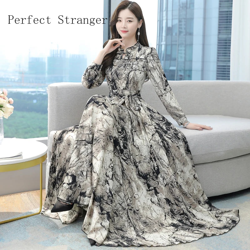 Get Ready for Fall with Our Korean Floral Print Long Dress - Limited Time Offer!