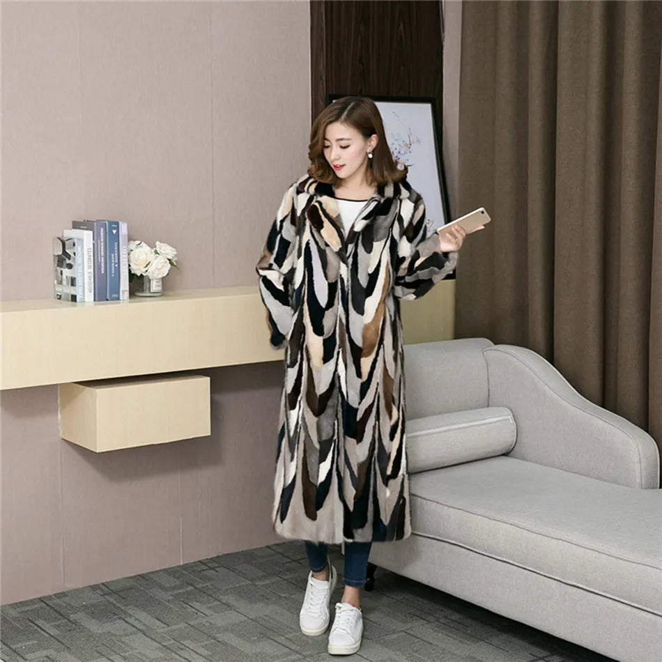 Genuine real natural mink fur coat women's fashion multi-color colorfull English collar warm winter waistcoats custom any size