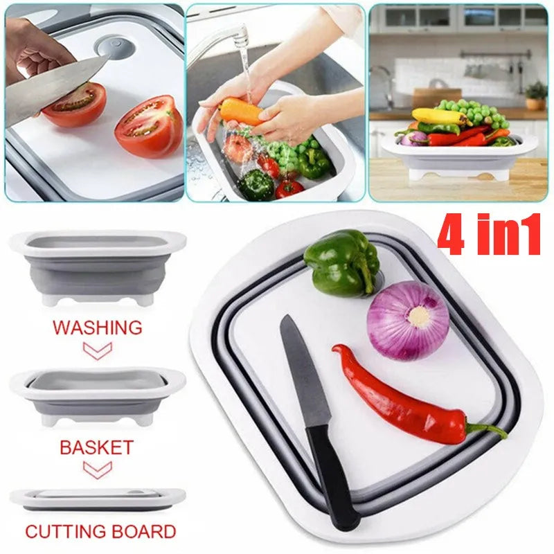 Cutting Board Folding Sink Multifunction Chopping Board Dish Tub Travel Outdoor Portable Washing Basket Kitchen Storage Tool