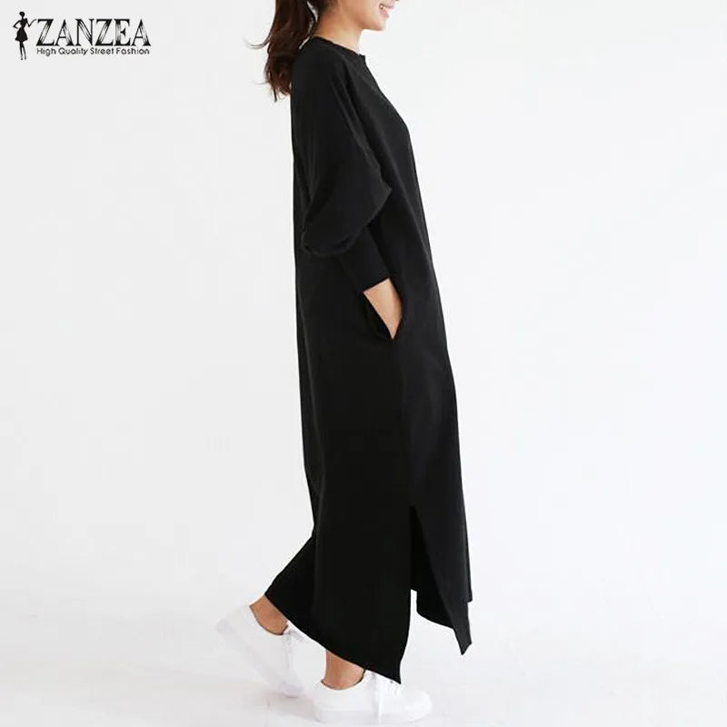 Striped Maxi Dress for Women - Vintage Style with O Neck and Long Sleeves - Autumn Vestidos - ZANZEA 2023 Collection