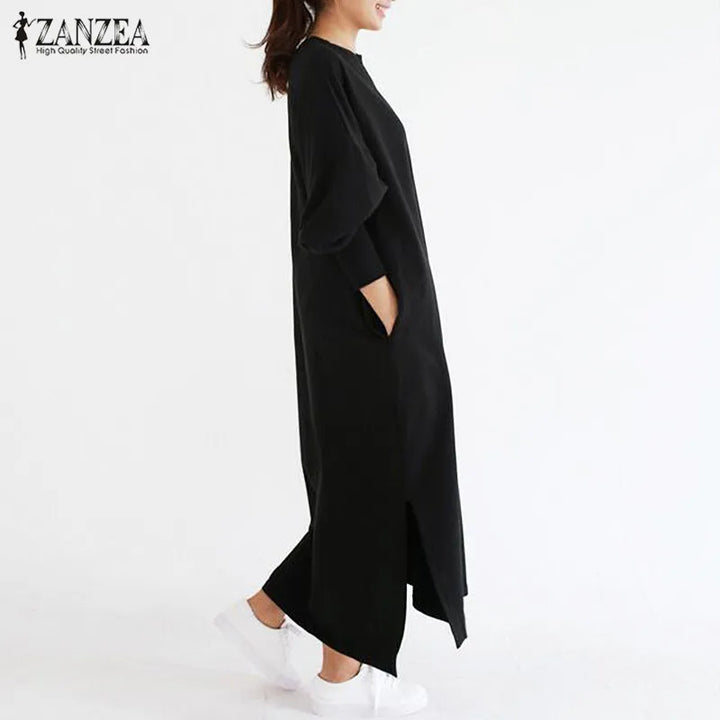 Striped Maxi Dress for Women - Vintage Style with O Neck and Long Sleeves - Autumn Vestidos - ZANZEA 2023 Collection