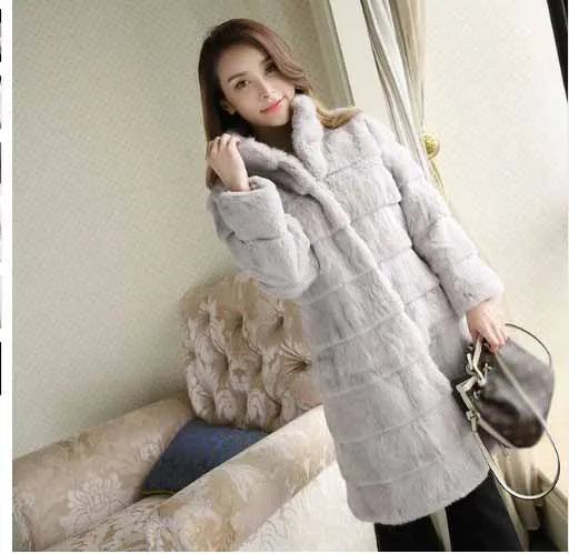 Luxurious Genuine Rabbit Fur Coat - Customizable Sizes