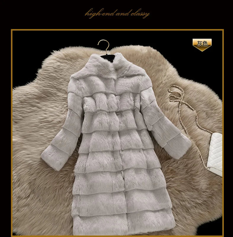 Luxurious Genuine Rabbit Fur Coat - Customizable Sizes