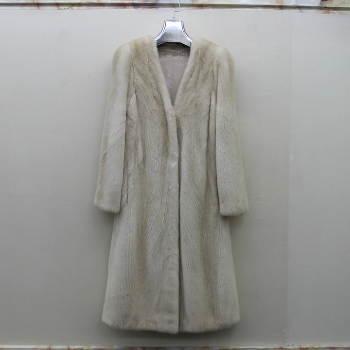 2023 New Fashion 100% Real Mink Fur  Women Coat with V-Neck  Winter X-Long Slim Warm Copenhagen Mink Fur Jacket