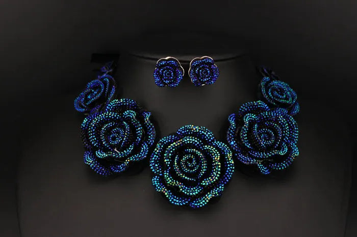 Big Blue Resin Flower Statement Necklace