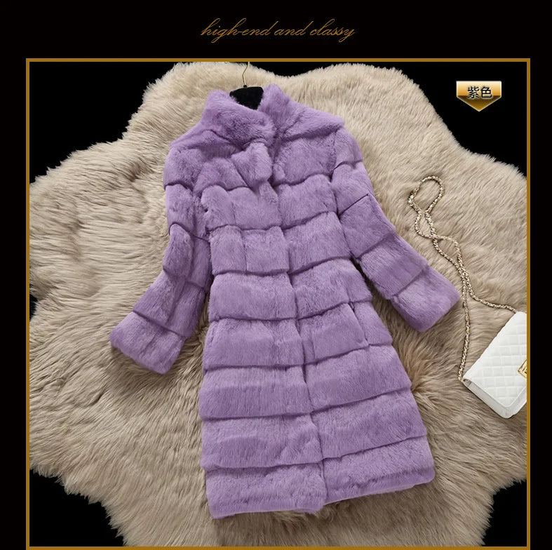 Luxurious Genuine Rabbit Fur Coat - Customizable Sizes