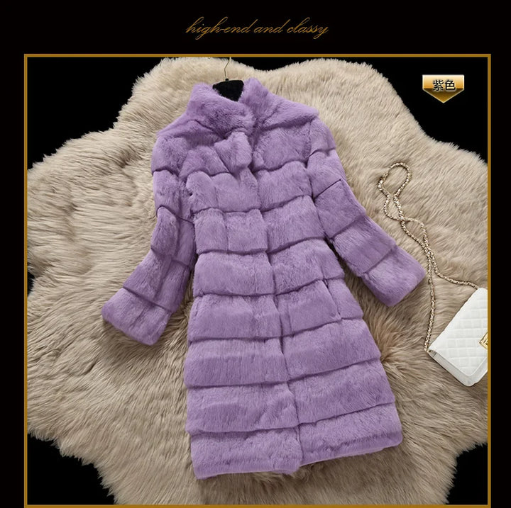 Luxurious Genuine Rabbit Fur Coat - Customizable Sizes