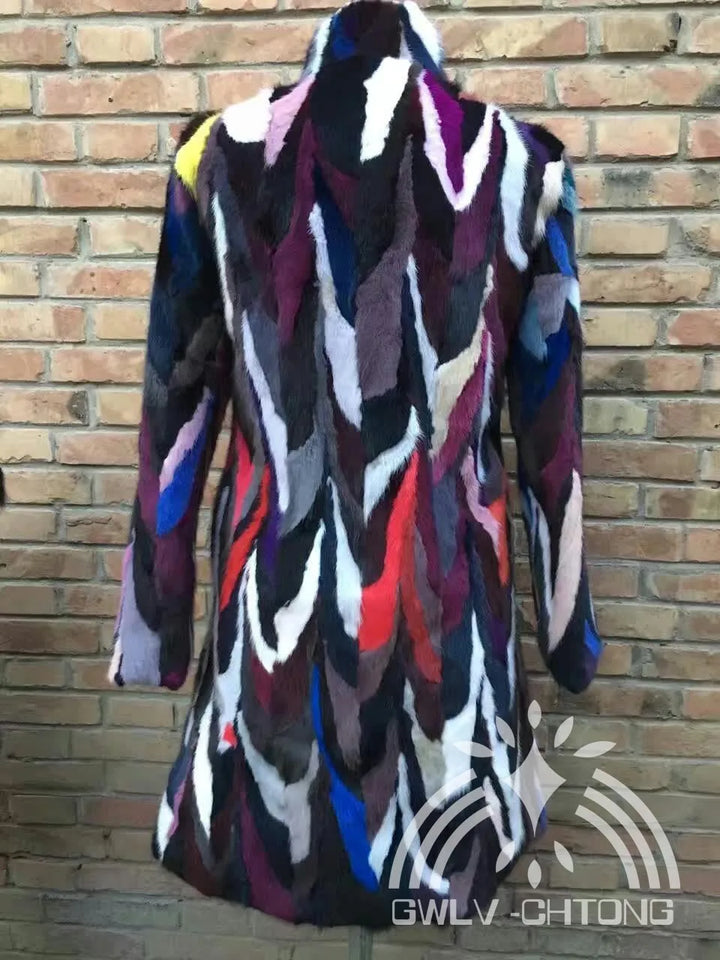 New genuine natural mink fur coat  women fashion stand collar long jacket ladies colorful multi-color outwear custom any size