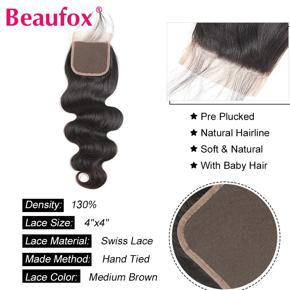 Beaufox Body Wave Bundles With Closure