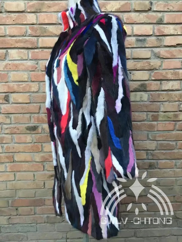 New genuine natural mink fur coat  women fashion stand collar long jacket ladies colorful multi-color outwear custom any size