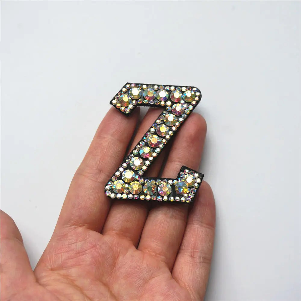 26 Letters Rhinestones Alphabet ABC Sew Iron On Patches Rainbow Shining Badges For Name DIY Dress Jeans Appliques Decoration