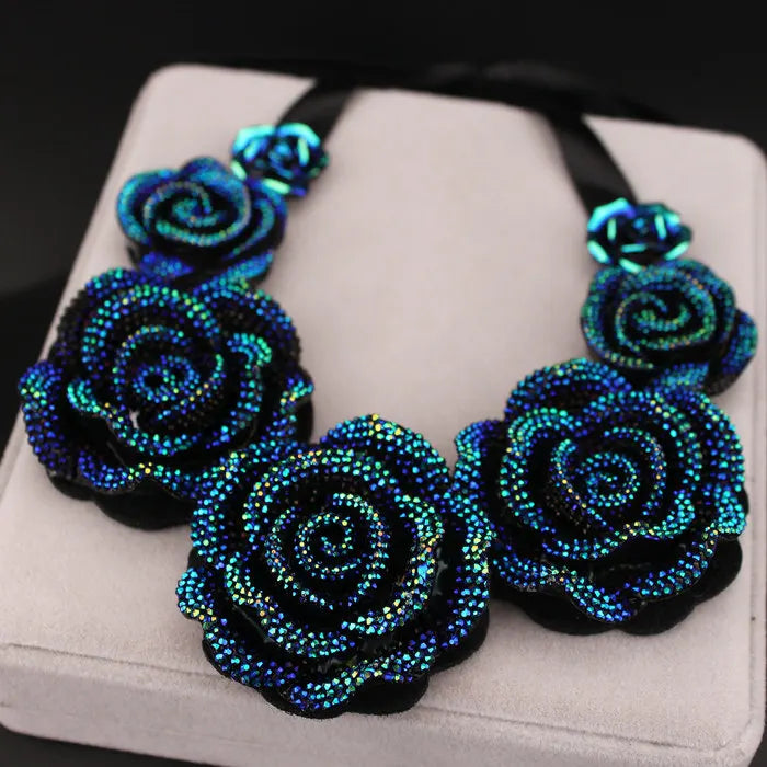 Big Blue Resin Flower Statement Necklace