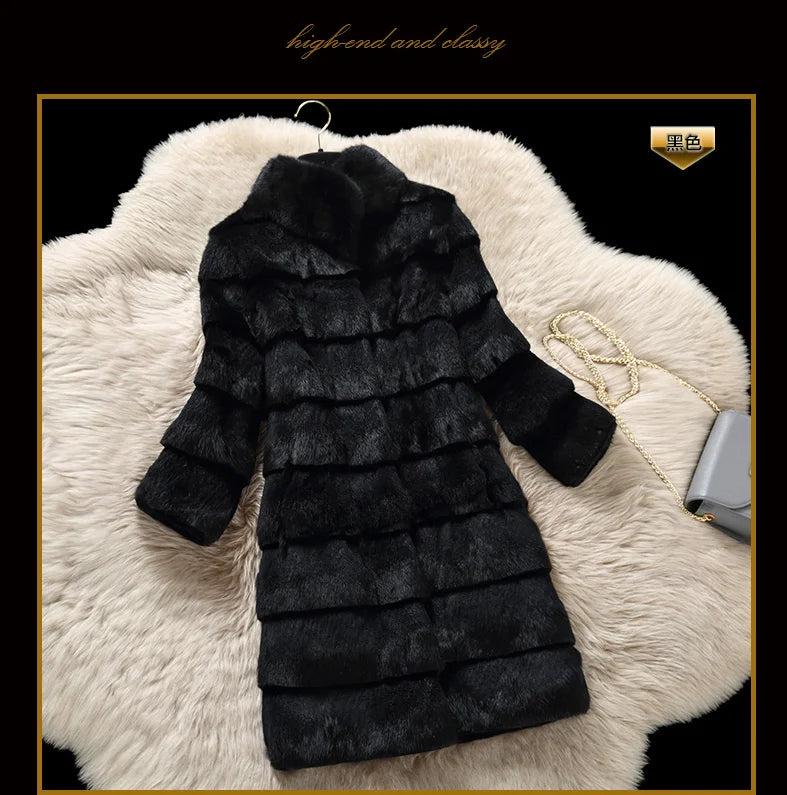 Luxurious Genuine Rabbit Fur Coat - Customizable Sizes