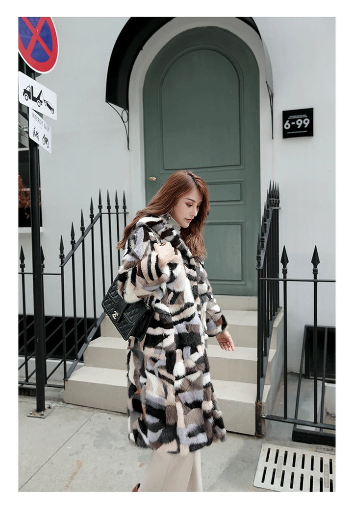 New genuine natural mink fur coat women's jacket long colorful mink fur coat Big free shipping JN468
