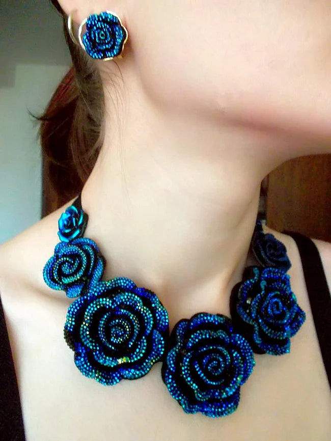 Big Blue Resin Flower Statement Necklace