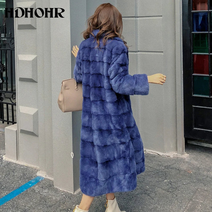 HDHOHR 2023 Real Whole Mink Fur X-Long Coat Factory Direct Sale Winter Slim Warm Female Mink Fur Long Turn-down Collar Jacket