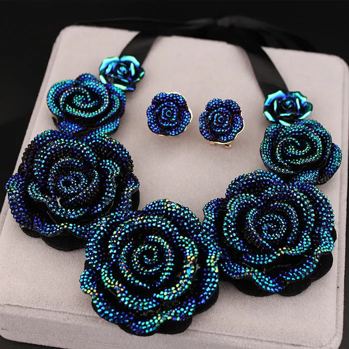 Big Blue Resin Flower Statement Necklace