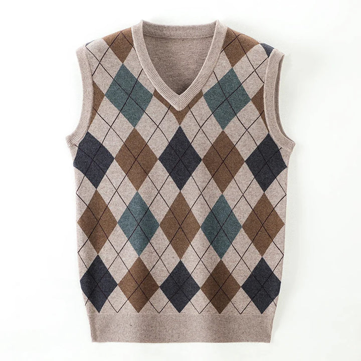 New Autum Fashion Designer Brand Argyle Pullover Diamond Sweater V Neck Knit Vest Men 6% Wool Sleeveless Casual Men Clothing