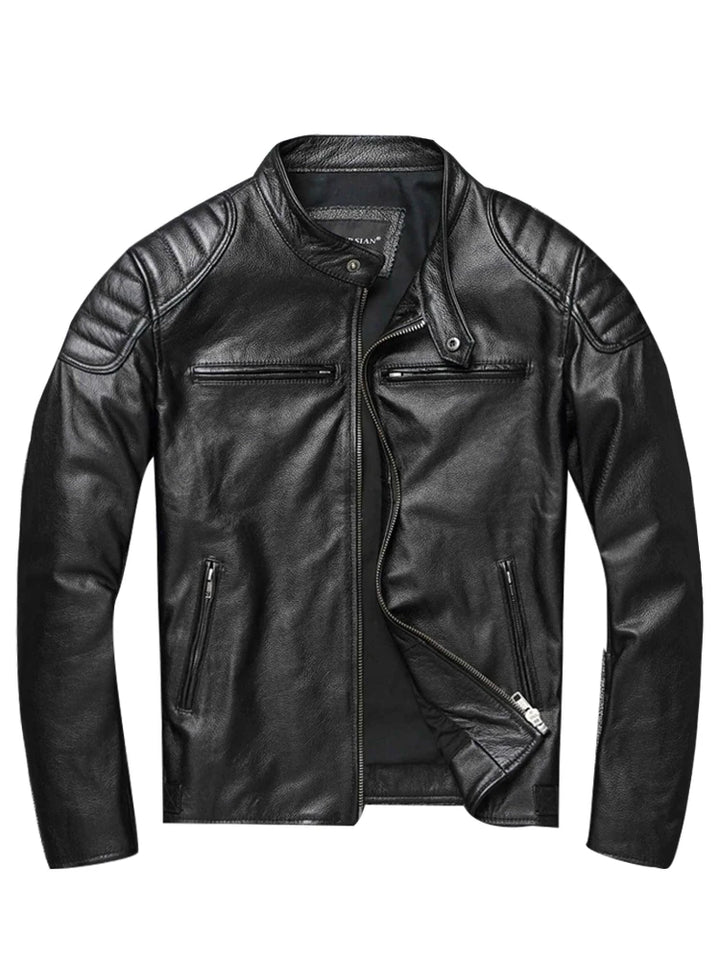 Men's 100% Cowhide Leather Jacket | Autumn/Winter | Stand Collar | Plus Size | Asian Sizing