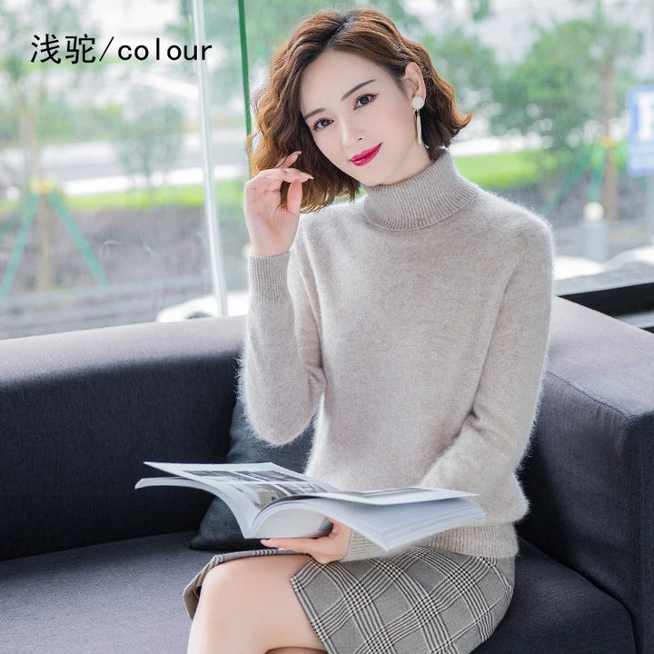 High Lapel Mink Cashmere Sweater - Autumn Winter Women's Knitwear