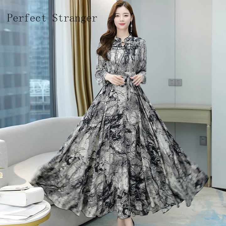 Get Ready for Fall with Our Korean Floral Print Long Dress - Limited Time Offer!