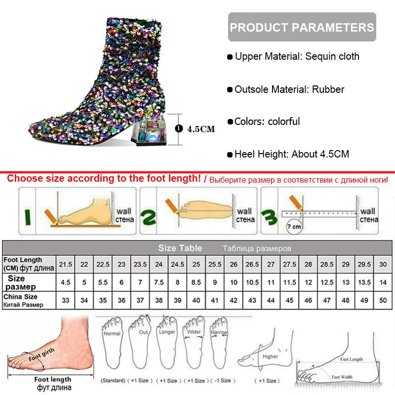 Phoentin bling colorful women boots 2020 winter ladies party shoes crystal mid heels club round toe ankle boot FT1170