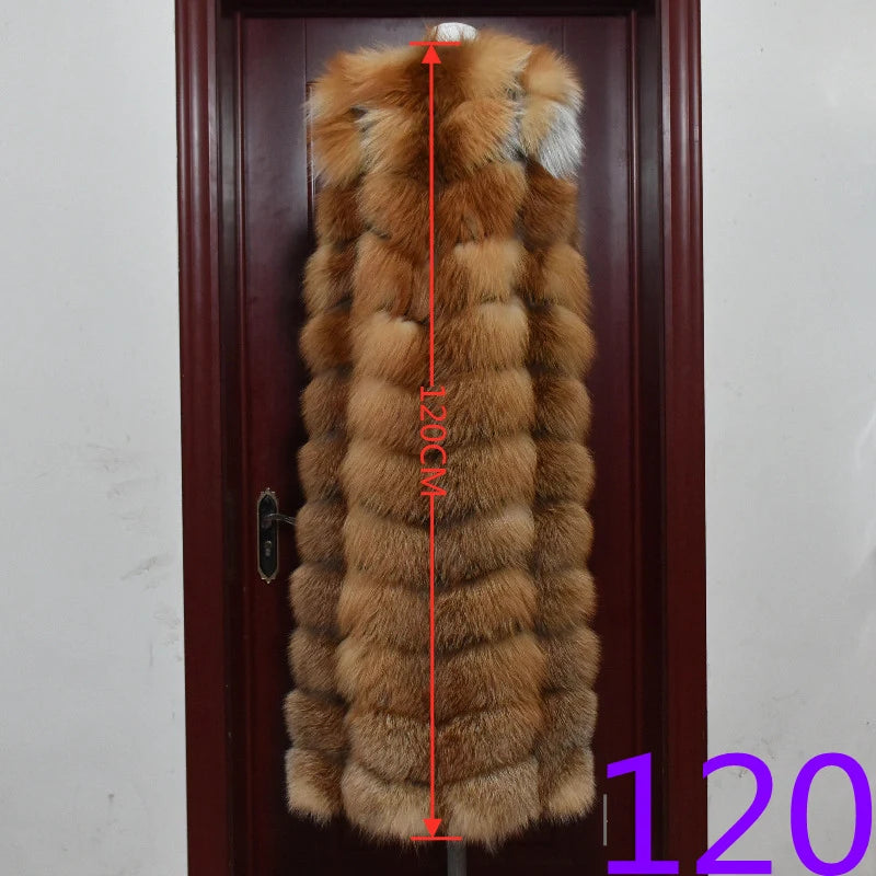 Winter Red Fox Fur Vest Female Real Extended Long  Women Red Fox Fur Waistcoat Natural Fox Fur Waistcoat Long Free Shipping