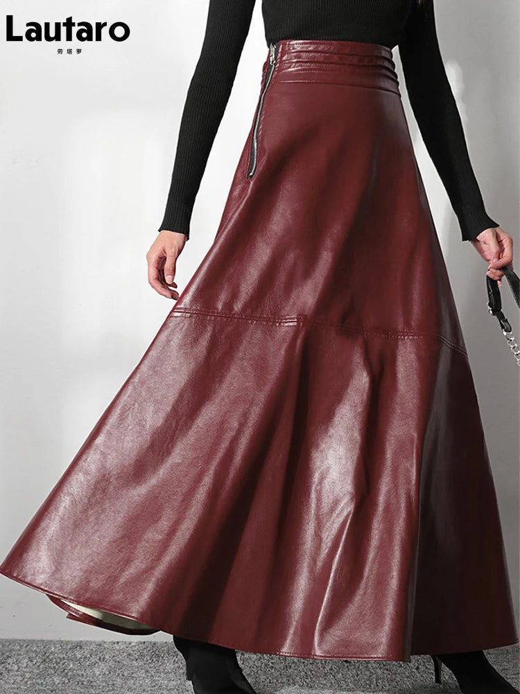 Lautaro High Waist Faux Leather Maxi Skirt - Korean Fashion 2021