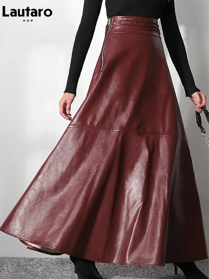 Lautaro High Waist Faux Leather Maxi Skirt - Korean Fashion 2021