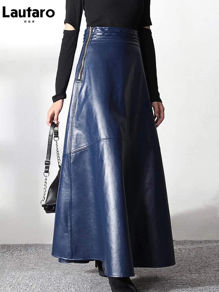 Lautaro High Waist Faux Leather Maxi Skirt - Korean Fashion 2021