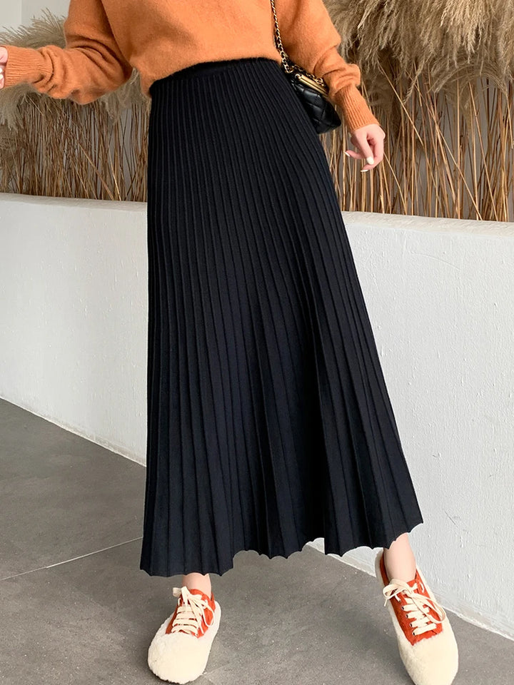 2023 Fall Winter Knitted Maxi Skirt - Thick, Warm, High Waist, Ankle Length - Women's Size 60-90cm