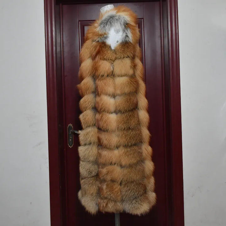 Winter Red Fox Fur Vest Female Real Extended Long  Women Red Fox Fur Waistcoat Natural Fox Fur Waistcoat Long Free Shipping