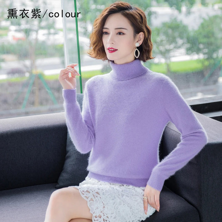 High Lapel Mink Cashmere Sweater - Autumn Winter Women's Knitwear