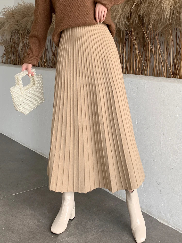 2023 Fall Winter Knitted Maxi Skirt - Thick, Warm, High Waist, Ankle Length - Women's Size 60-90cm