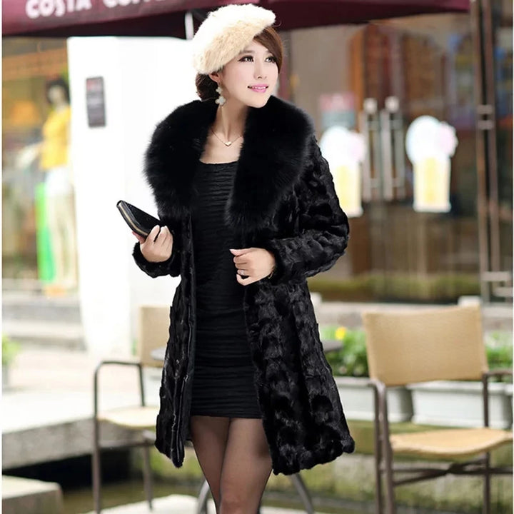 Warm Mink Fur Coat with Fox Fur Collar