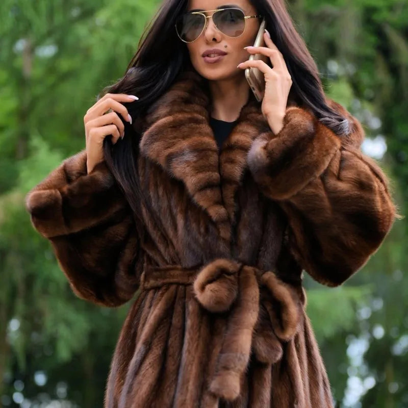 FUREALUX Mink Fur Coat - Handmade, Customizable, Warm Winter Jacket with Belt