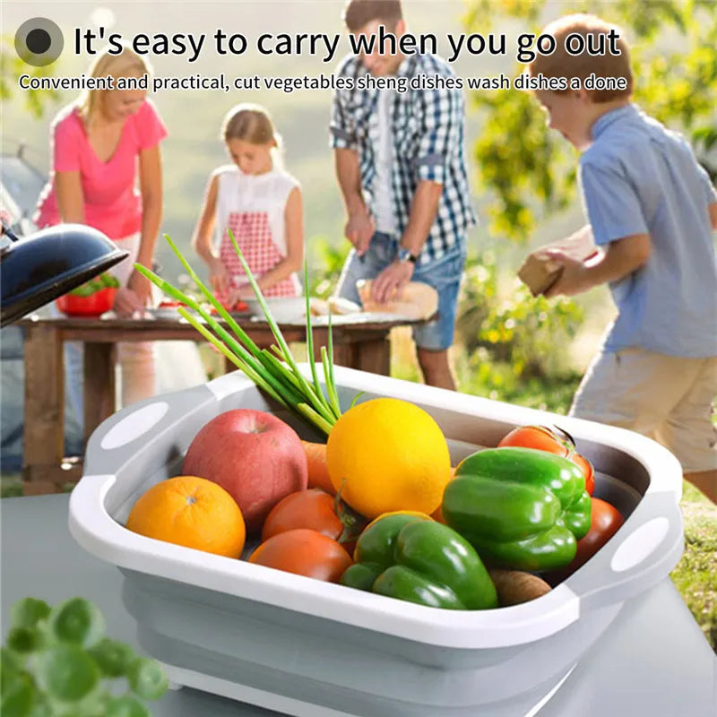 Cutting Board Folding Sink Multifunction Chopping Board Dish Tub Travel Outdoor Portable Washing Basket Kitchen Storage Tool