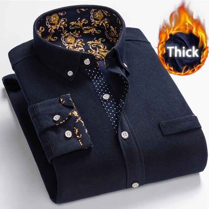 Men's Winter Warm Plaid Shirt - Plus Velvet, Long Sleeve, Sizes M-5XL