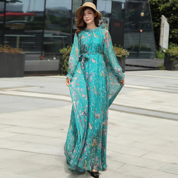 Elegant Floral Print Chiffon Maxi Dress - Plus Size