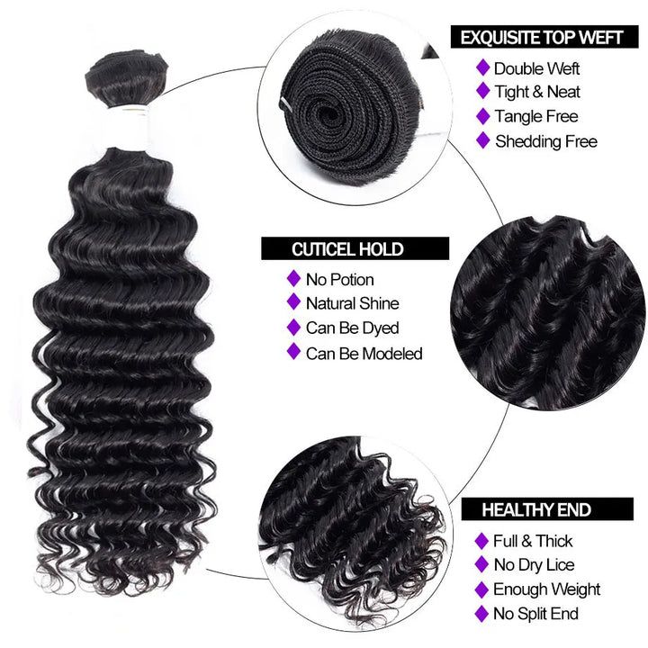 Deep Wave Human Hair Weave 5 Bundles - Remy Hair Deals