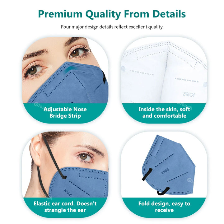 Certified KN95 Face Mask - 10/50/100 Pack - Breathable & Comfortable - High Filtration Efficiency