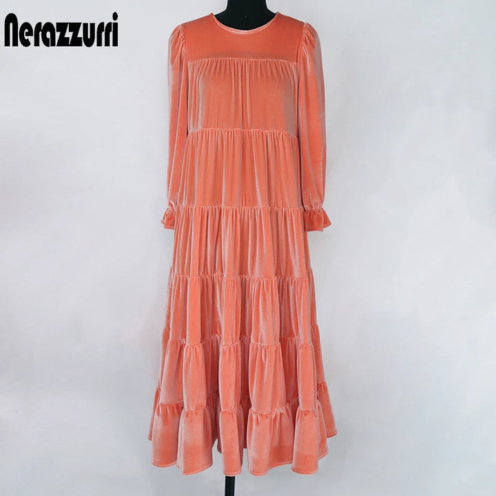 Nerazzurri Velvet Dress - Black White 3/4 Puff Sleeve