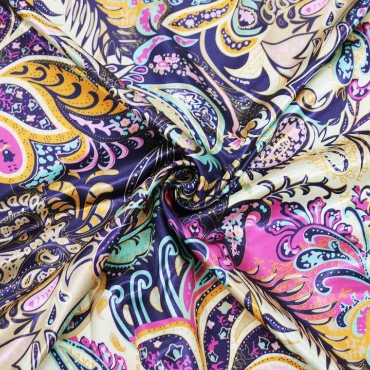 Vintage Flowers Spandex Satin Fabric