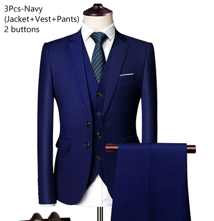 Elegant 3-Piece Men's Wedding Suit Set - Luxury Business Formal Blazers, Vest, and Pants - Free Shipping